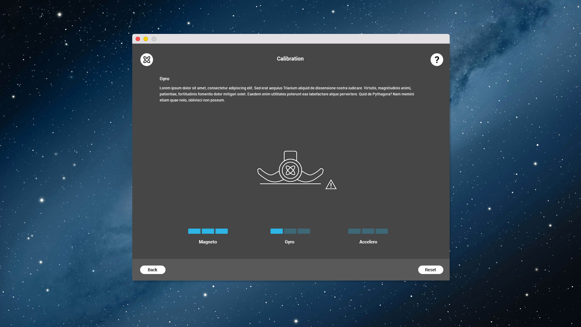 GyroSet Glory calibration screen