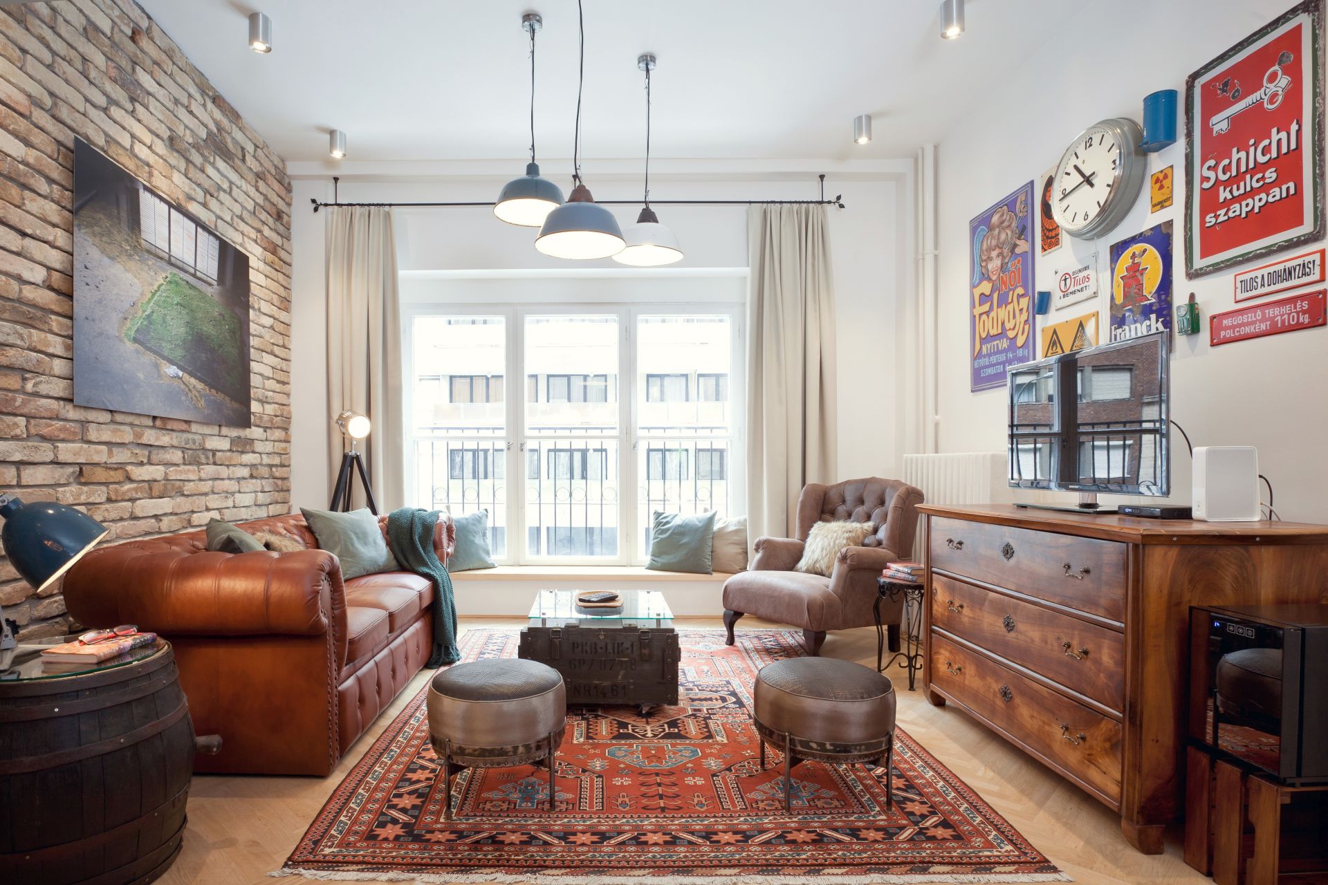 Stylish living room with French balcony