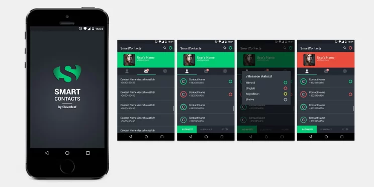 A Smart Contacts mobilalkalmazás felhasználói felületének kialakítása.