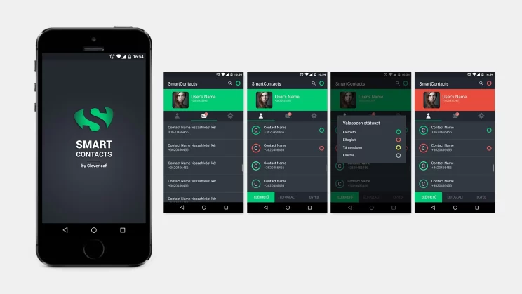 A Smart Contacts mobilalkalmazás felhasználói felületének kialakítása.
