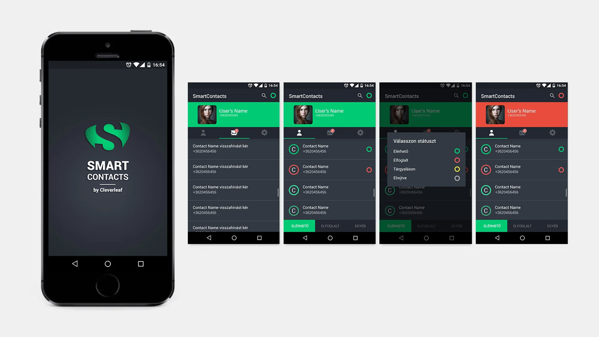 UI design of Smart Contacts mobile application with mockup.